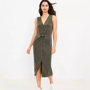 Loft Lou & Grey Olive Green Sleeveless Button Tie Midi Dress, S